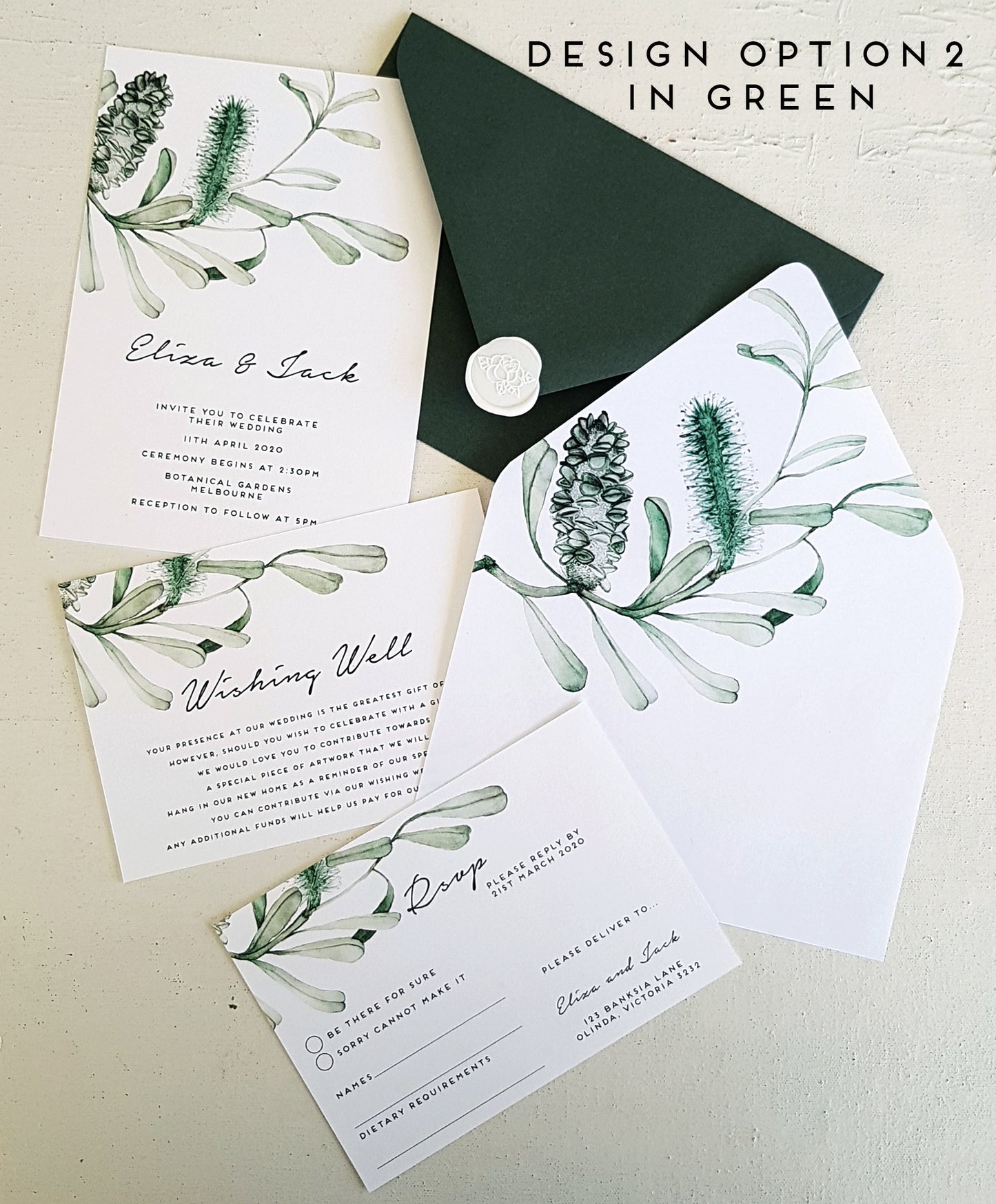 BANKSIA/Wedding Invites/GREEN or BLACK & WHITE