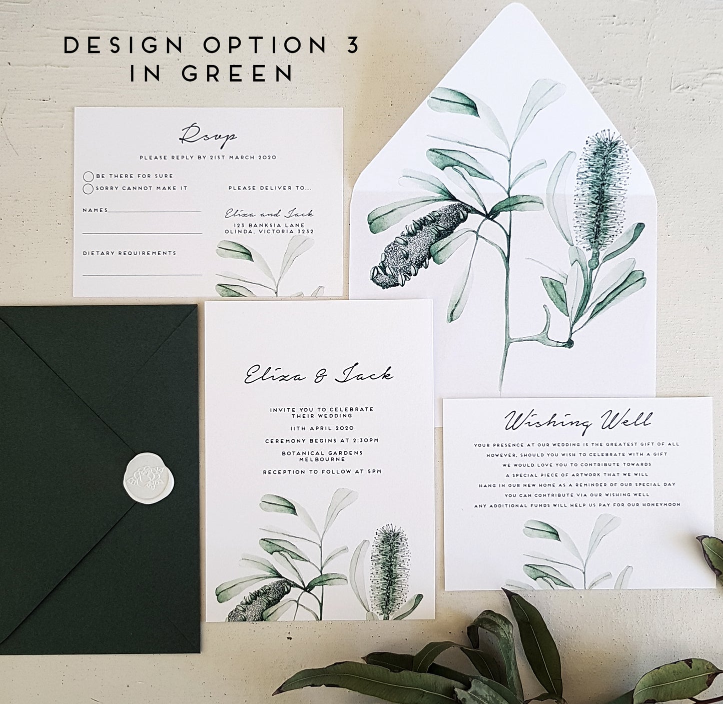BANKSIA/Wedding Invites/GREEN or BLACK & WHITE