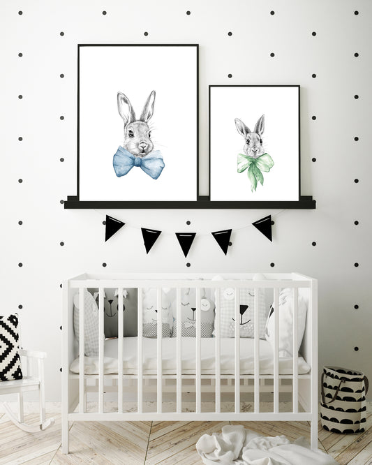 Bunnies in bows art prints