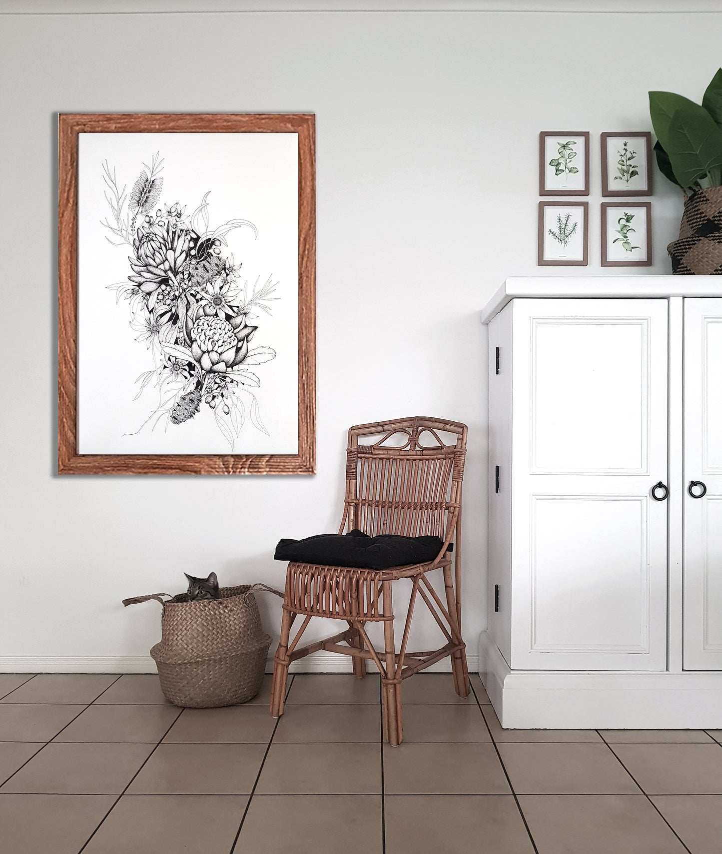 Botanical bunch number one, framed in large timber frame