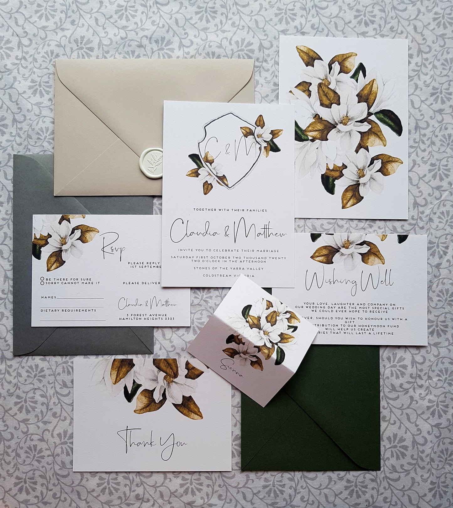 CREST Magnolia Design/Wedding Invitation