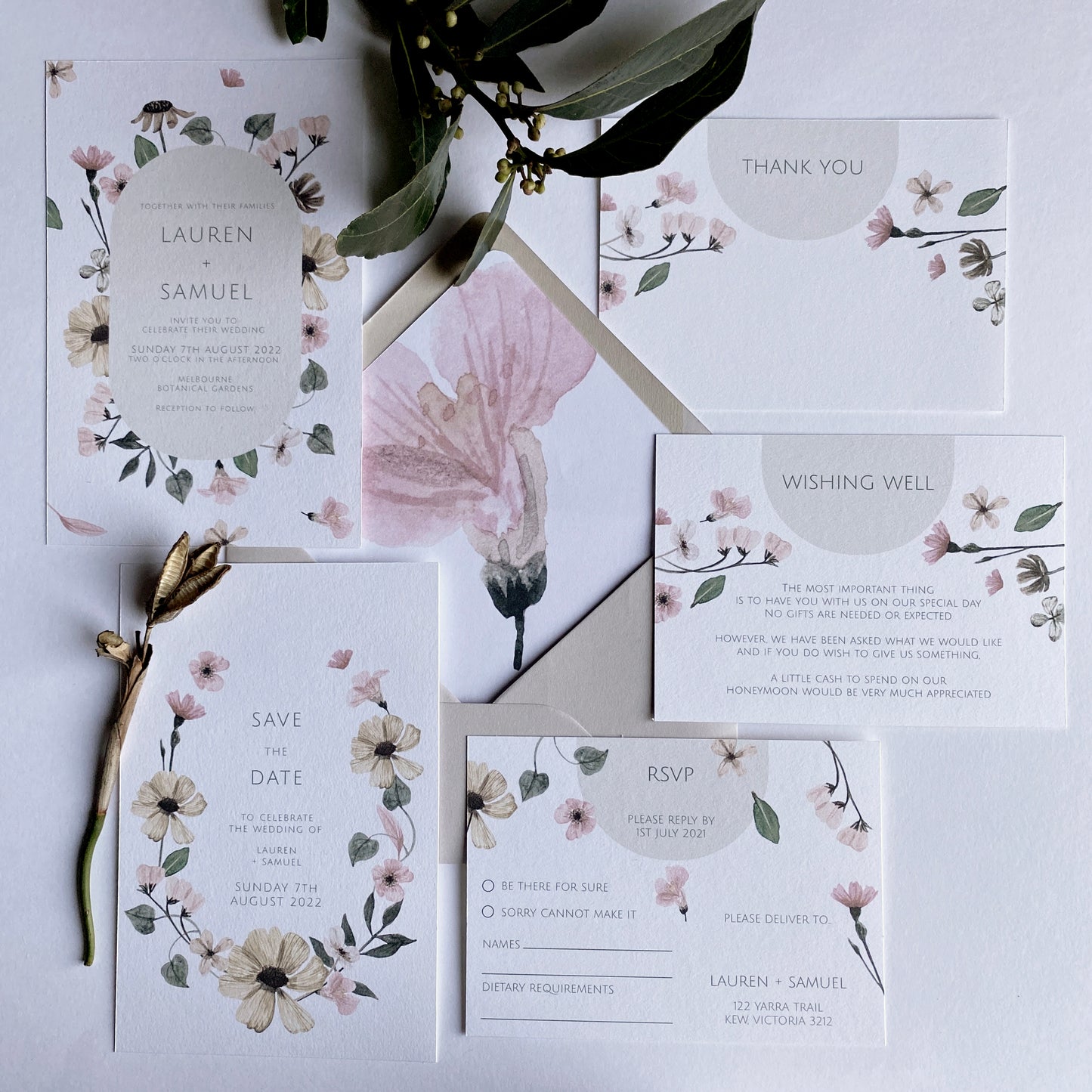 Pressed Flowers Invitation/WEDDING Invite/Botanical Invite/Vintage Pressed Flowers