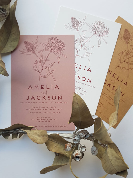 wildflower design, wedding invitation, botanical invites, hand drawn botanicals